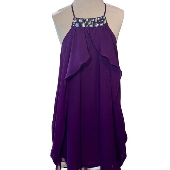 GB Whimsigoth Prom Party Dress Juniors Large Purple Chiffon Flowy Fairy - Picture 12 of 15